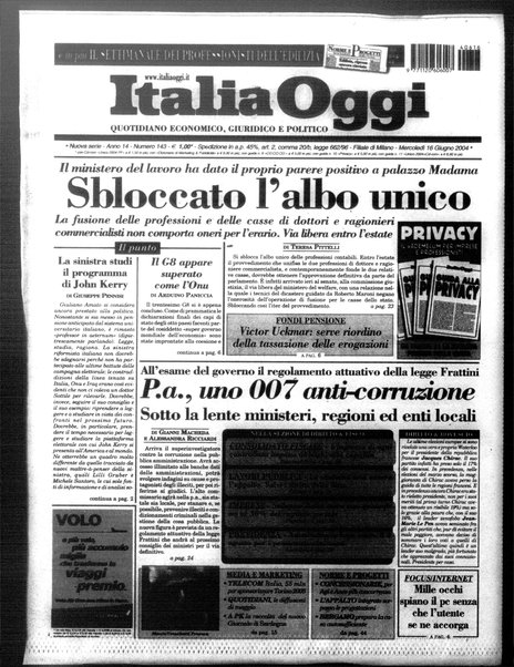 Italia oggi : quotidiano di economia finanza e politica